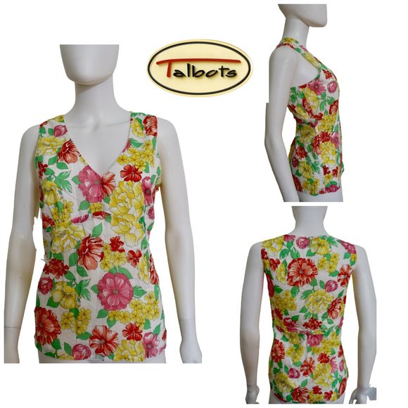 Talbots Floral Sleeveless Blouse in Coral, Green, Yellow, Pink and White - Picture 1 of 7